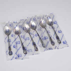 6pc International Sterling Silver Demitasse Spoons, Brocade Pattern