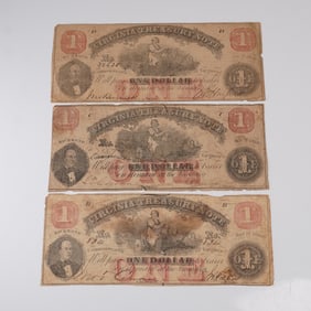 3 1862 $1 Virginia Confederate Treasury Notes