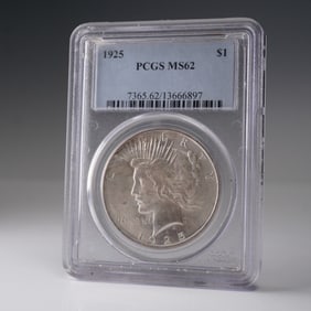 1925 Peace Dollar Silver Dollar Coin PCGS Graded MS 62