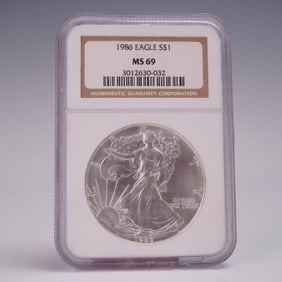 1986 American Silver Eagle Dollar Coin MSG Graded MS 69