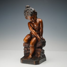 Bronzed Figural Sculpture of a Seated Girl