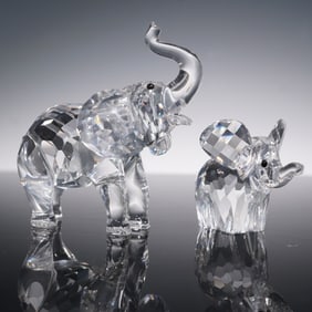 2pc Swarovski Crystal Figurines, Elephant Babies