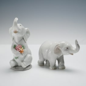 2pc Lladro Porcelain Figurines, Lucky Elephant