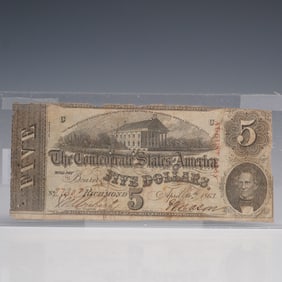 1863 $5 Virginia Confederate States of America Banknote