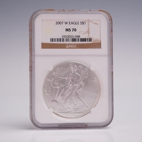 2007-W American Silver Eagle One Dollar Coin NGC Graded MS 70