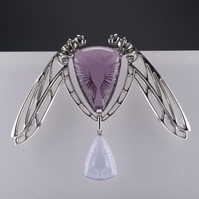 Lalique Ice Light Libellule Dragonfly Necklace Sterling Silver with Crystal