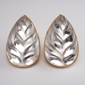 Lalique Clear Crystal Heliconia Earrings