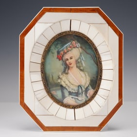 Hand Painted Portrait Miniature Jewelry Box French Lady