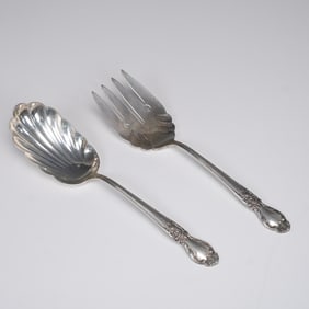2pc International Sterling Silver Brocade Pattern Salad Serving Set