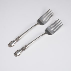 2pc International Sterling Silver Brocade Meat Serving Forks