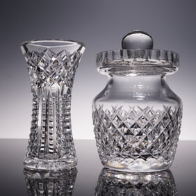 3pc Waterford Bud Vase and Crystal Jar with Lid