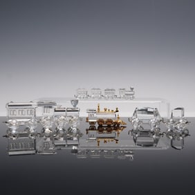 9pc Swarovski Crystal Figurines, Locomotive Sets