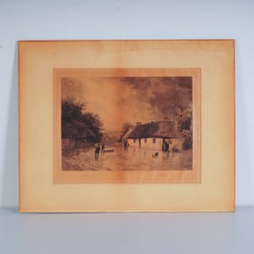 David Law, Original 1893 Engraving on Board, A Winter Scene, Signed