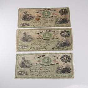3pc 1873 $1 South Carolina Railroad Company Fare Tickets