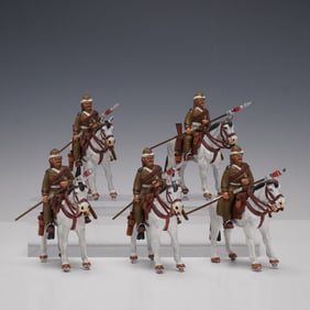 5pc Set of Mounted British Lancers Toy Soldiers in Khaki Campaign Uniforms