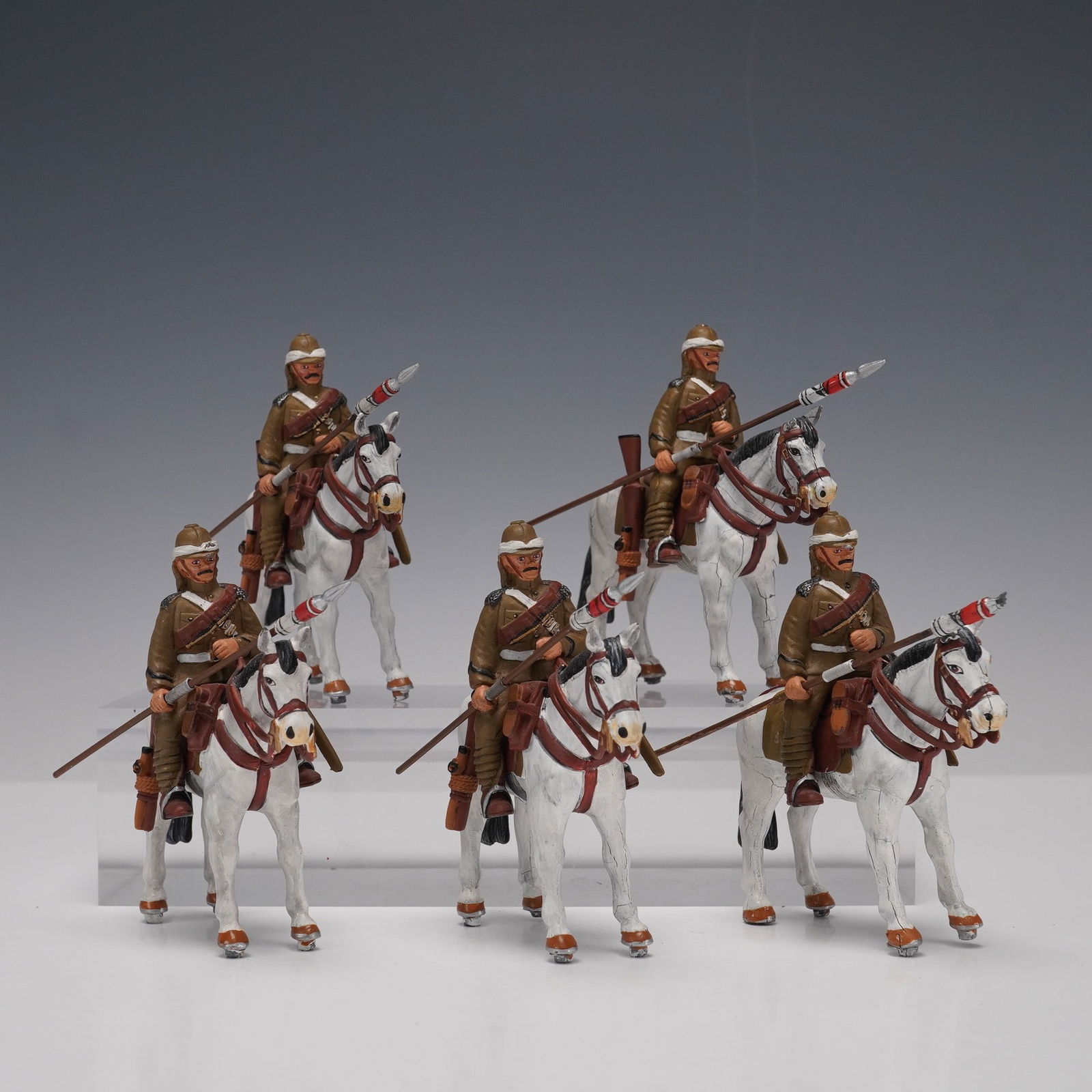 5pc Set of Mounted British Lancers Toy Soldiers in Khaki Campaign Uniforms (1 of 5)