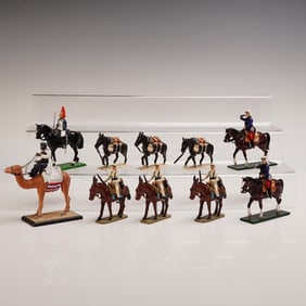 10pc Toy Lead Military Figures Mounted Riders and Pack Mules