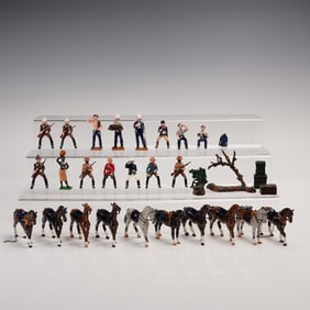 31pc Painted Metal Military Figures, Horses, and Accessories