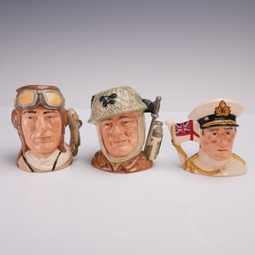 3pc Royal Doulton Small Military Character Jugs - D6870, D6876, & D6851