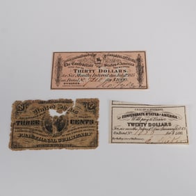1861, 1863-1864 Confederate CSA Note Bonds and Fraction Currency Bank Note
