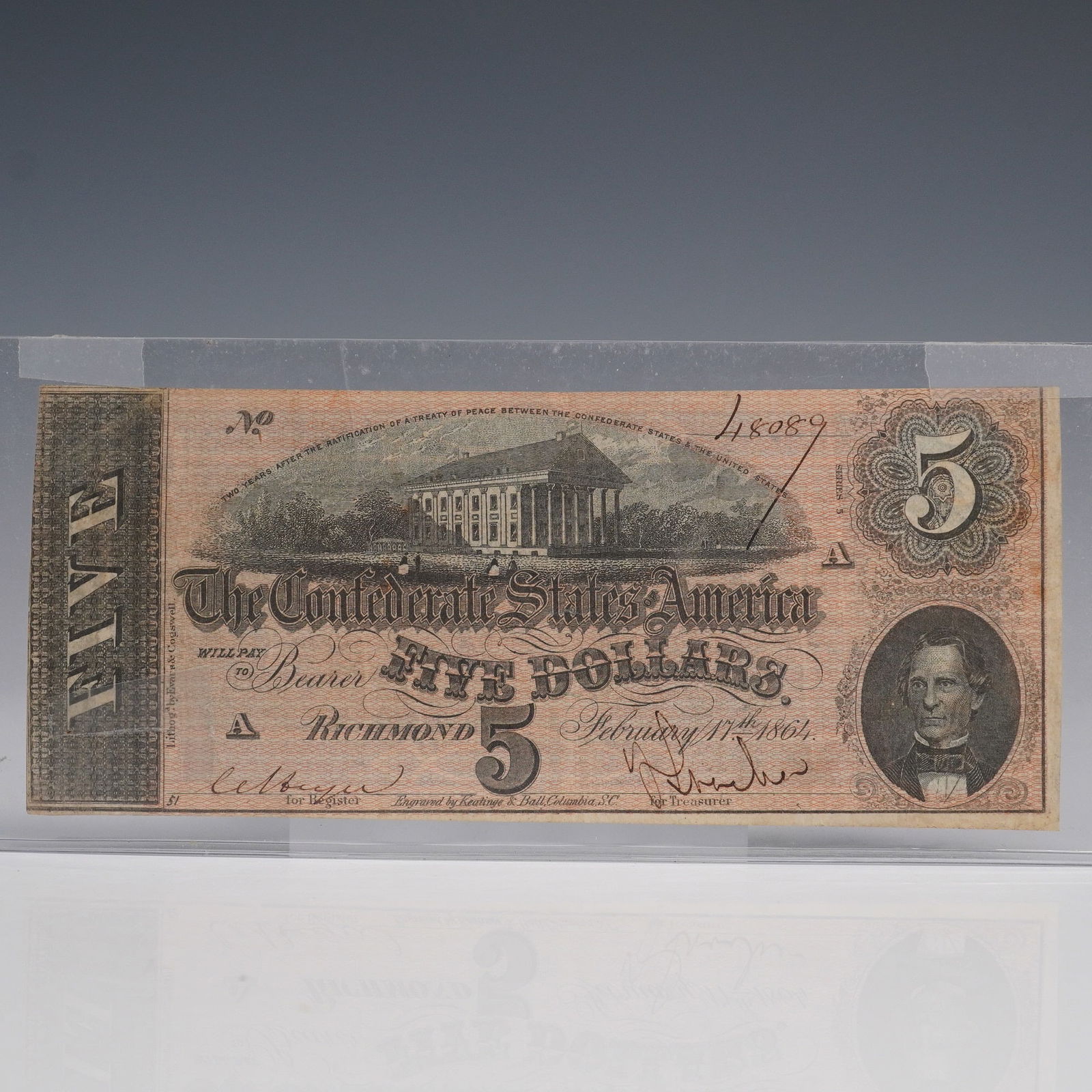 1864 $5 Confederate States of American Banknote (1 of 5)