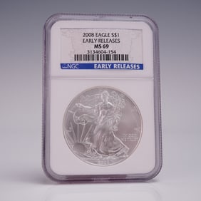 2008 American Silver Eagle Early Release Dollar Coin NGC Graded MS 69