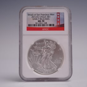 2012 (S) American Silver Eagle Early Release Dollar Coin NGC Graded MS 70