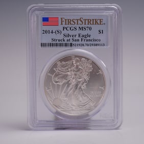 2014 (S) American Silver Eagle One Dollar Coin PCGS Graded MS 70