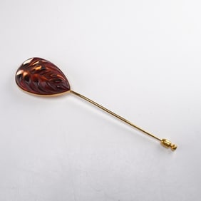 Lalique Crystal Heliconia Brown Leaf Stickpin Brooch