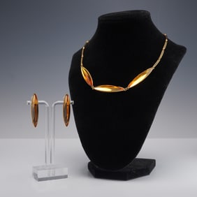 Lalique Eclat Elements Gold Plated Yellow Crystal Necklace and Earrings