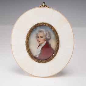 Portrait Miniature of Wolfgang Amadeus Mozart, Bone Round Frame