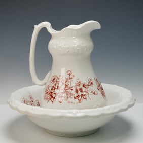2pc United States Pottery Company Porcelain Wash Basin and Pitcher