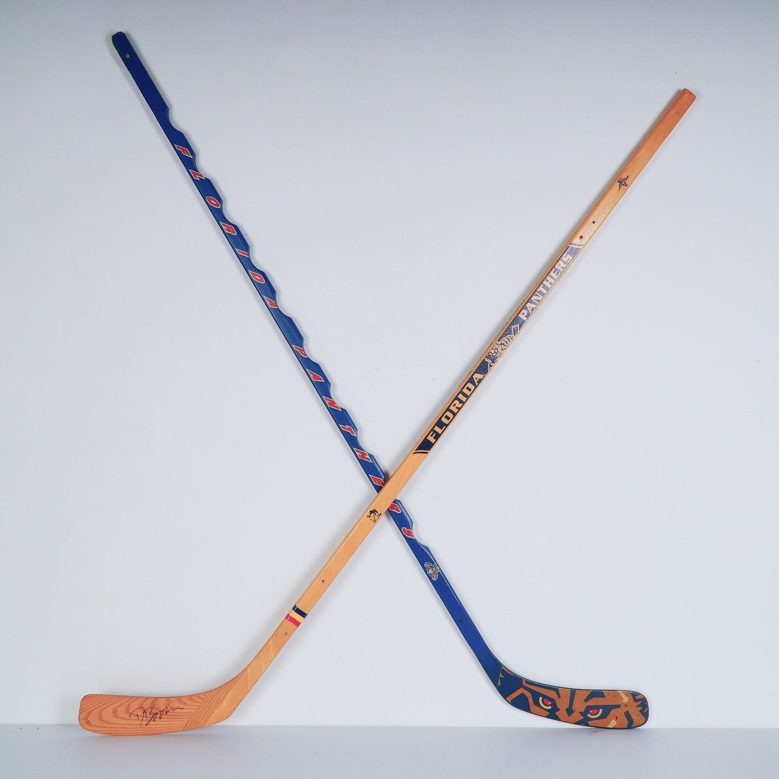 Pair of Florida Panthers Hockey Sticks w/ One Autographed by David Booth (1 of 8)