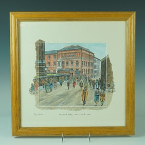 Roger Clarke Original Hand-Colored Ink Print, Nile Street Pottery
