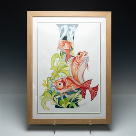 Moorcroft Framed Watercolor Painting by Kerry Goodwin, Red Snapper