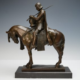 Bronze Sculpture Knight on Horseback, Signed