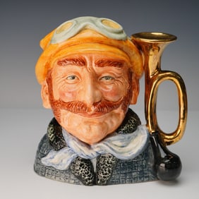 Royal Doulton Large Character Jug, Veteran Motorist D6333, Gold Horn