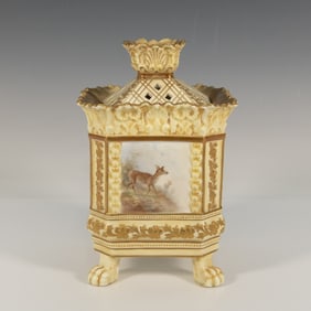 Doulton Burslem Henry Mitchell Potpourri Gilded Deer Vase