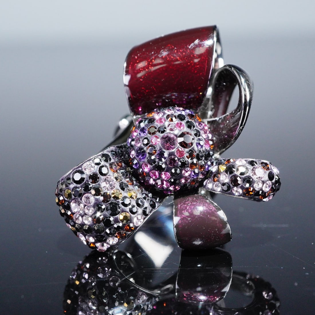 Swarovski Crystal Garnet Amethyst Flower Ring (1 of 5)