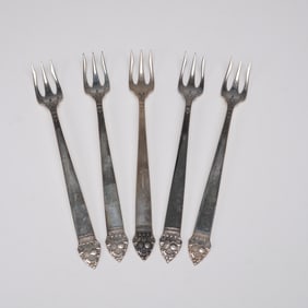 5pc Oneida Sterling Silver Cocktail Forks, King Cedric