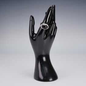 David Yurman Sterling Silver Ring with Faceted Onyx and Diamond Accents