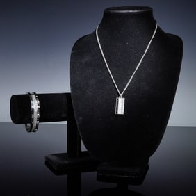 2pc Swarovski Crystal Stainless Steel Cuff Bracelet and Pendant Necklace