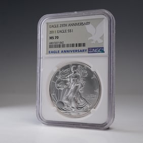 2011 American Silver Eagle Type 1 Dollar 25th Anniversary NGC Graded MS 70