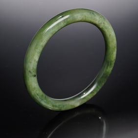GIA Certified Nephrite Jade Mottled Green Bangle Bracelet