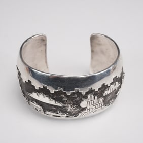 Sterling Silver Navajo Cuff Bracelet, Signed J.N.