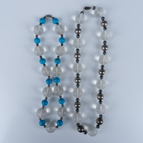 Pair of Opaque White Clear Stone Necklaces