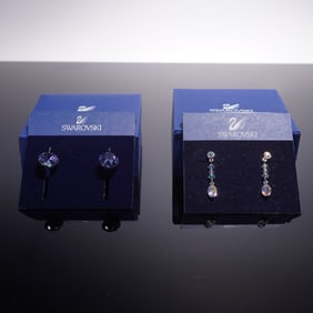 2 Pairs of Swarovski Crystal Drop and Bella Tanzanite Earrings