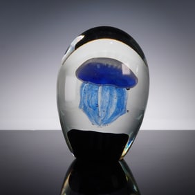 Large Art Glass Paperweight Jellyfish Design