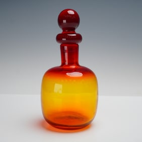 Vintage Blenko Art Glass Amber Decanter with Stopper