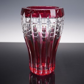 Val St. Lambert Cut to Clear Ruby Crystal Vase